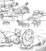 A coloring page of nature in africa